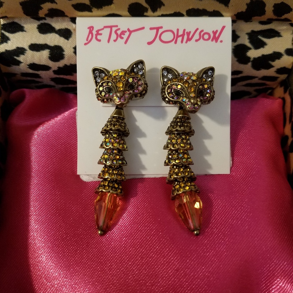 Betsey Johnson Metallic Topaz & Gold Fox Earrings